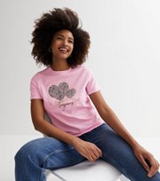 New Look Pink Leopard Print Heart Logo Long T-Shirt